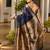navy khadi raw silk blend hand painted sarees