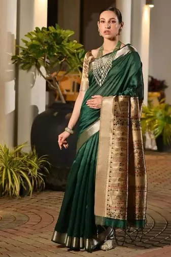 green khadi raw silk blend hand painted sarees