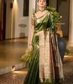 mehendi khadi  silk blend hand painted sarees