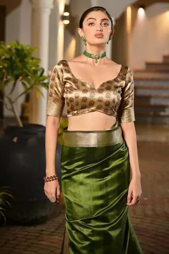 mehendi green khadi raw silk hand painted saree