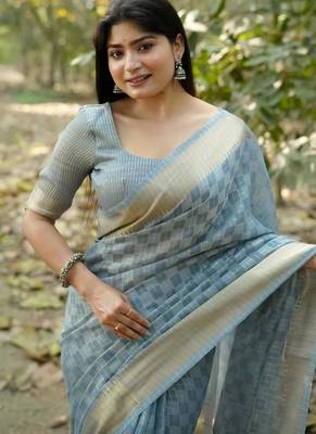 sky blue soft kalyani silk blend zari weaving checks sarees 1