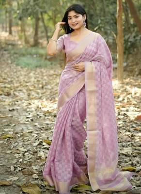 lavender soft kalyani silk zari checks saree 1