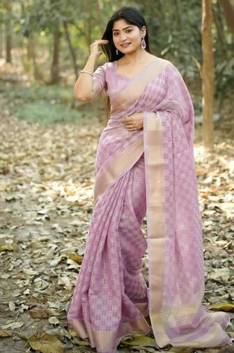 levender soft kalyani silk blend zari weaving checks sarees