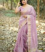 lavender soft kalyani silk zari checks saree