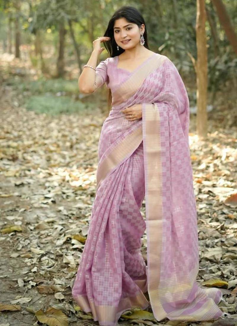 levender soft kalyani silk blend zari weaving checks sarees
