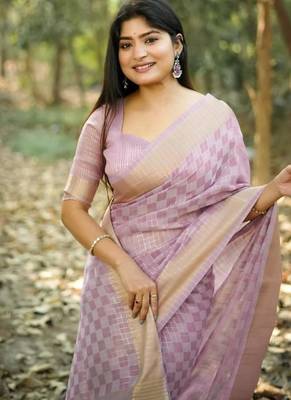 lavender soft kalyani silk zari checks saree 2