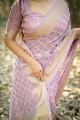 lavender soft kalyani silk zari checks saree 3
