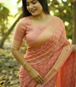 peach soft kalyani silk blend zari weaving checks sarees