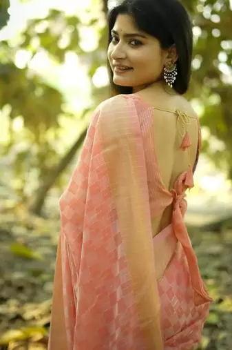 peach soft kalyani silk blend zari weaving checks sarees