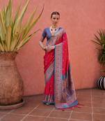 rani pink and blue banarasi silk designer saree