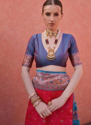 rani pink and blue banarasi silk designer saree 2