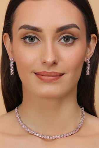 Silver plated pink stone cz necklace 