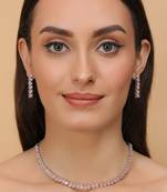 Silver plated pink stone cz necklace 