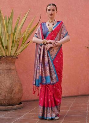 rani pink and blue banarasi silk designer saree 3