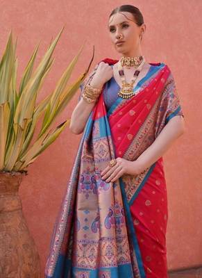 rani pink and blue banarasi silk designer saree 4