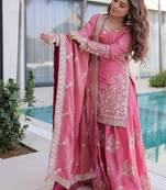 Peach Premium designer readymade top-sharara-dupatta