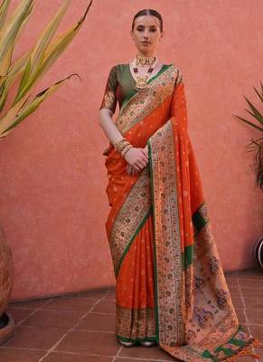 red and green banarasi silk traditional saree 3