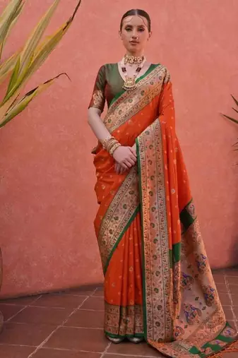red and green banarasi silk traditional saree
