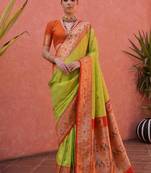 parrot green banarasi silk festive saree