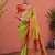 parrot green & orange banarasi silk blend weaving sarees