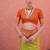 parrot green & orange banarasi silk blend weaving sarees