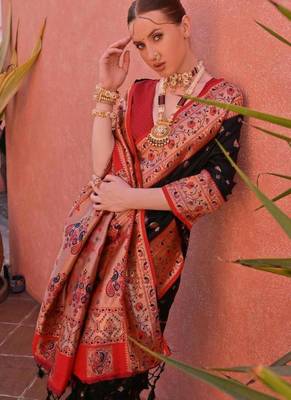 black banarasi zari border silk saree 3