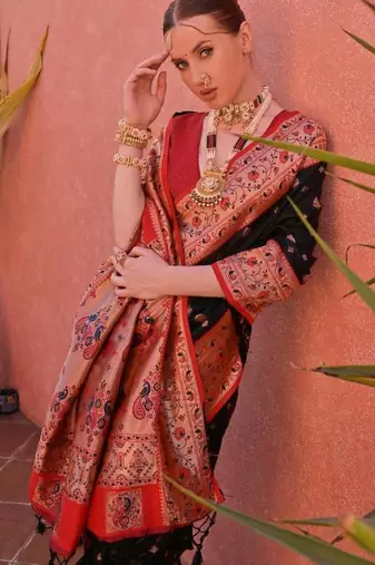black banarasi zari border silk saree
