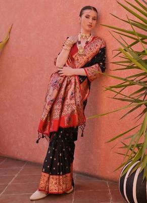 black banarasi zari border silk saree 4