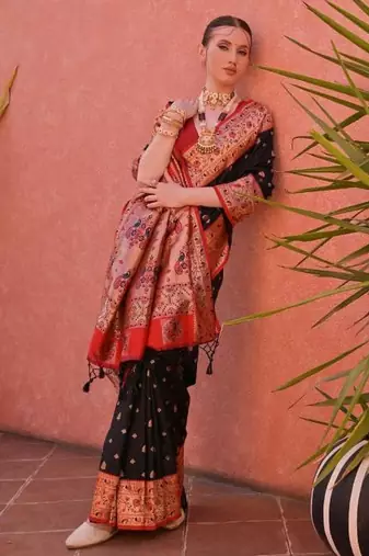 black banarasi zari border silk saree