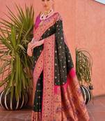 dark green banarasi butti weave saree