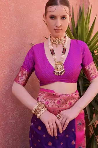 purple banarasi zari butti silk saree