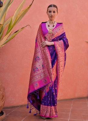 purple banarasi zari butti silk saree 3