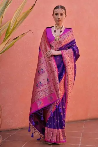 purple banarasi zari butti silk saree