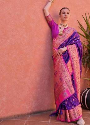purple banarasi zari butti silk saree 4