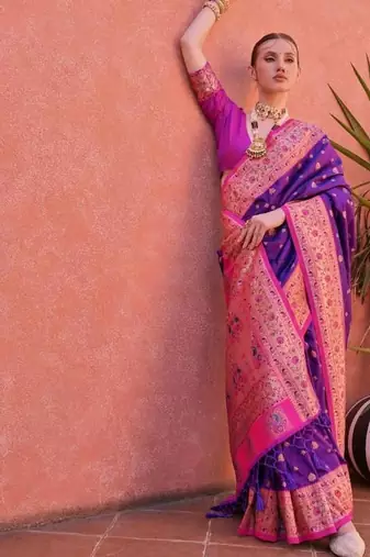 purple banarasi zari butti silk saree
