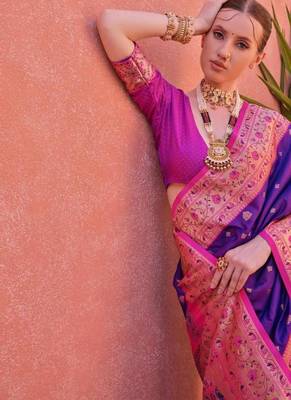 purple banarasi zari butti silk saree 5