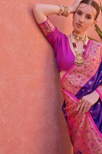 purple banarasi zari butti silk saree