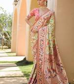 peach banarasi floral weaving saree