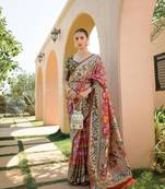 red banarasi silk blend paithani kanjivaram weaving saree