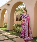 pink banarasi silk blend paithani kanjivaram weaving saree
