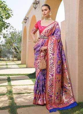 blue paithani banarasi party wear saree 2