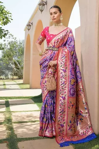 blue paithani banarasi party wear saree