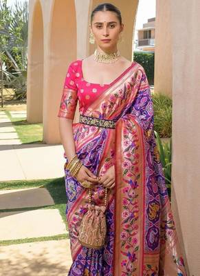 blue paithani banarasi party wear saree 3