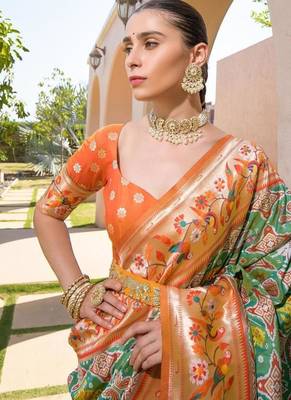 green banarasi kanjivaram weave saree 2