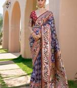 navy blue paithani floral silk saree
