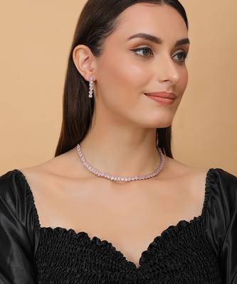 silver plated pink cz stone necklace set 3
