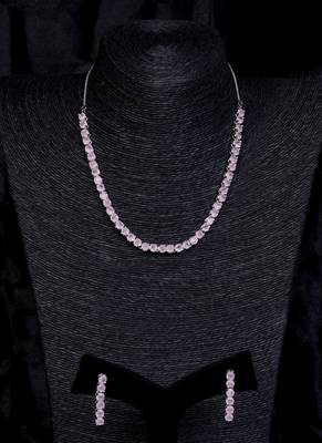 silver plated pink cz stone necklace set 5