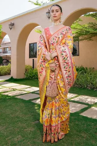 mustard banarasi paithani designer saree