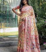 cream floral paithani silk wedding saree