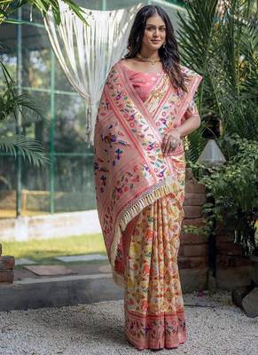 cream floral paithani silk wedding saree 3